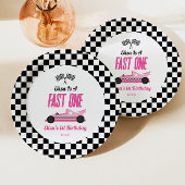 Snelle een roze race auto eerste 1e verjaardag par papieren bordje