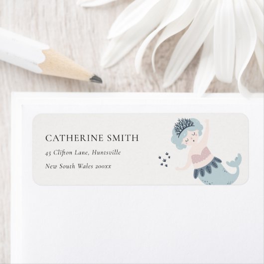 SNELLE ELEGANTE KLEINE BLAUWE MERMAID ADRES ETIKET (Insitu)
