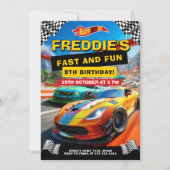 Snelle en leuke race auto verjaardagsfeestje sport kaart (Voorkant)