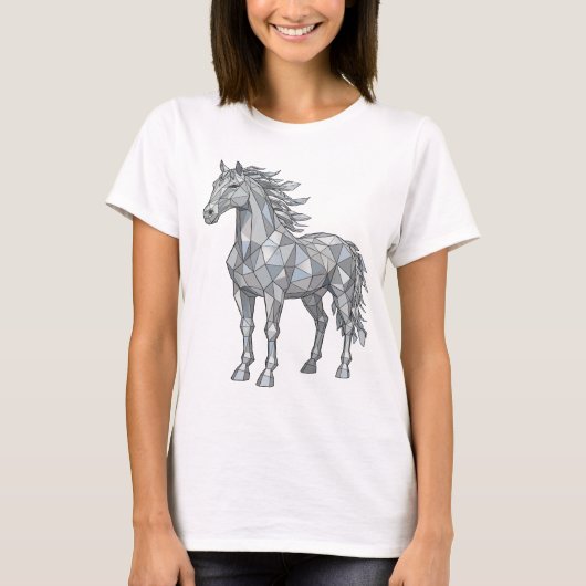 Snelle Grijze LOW POLY PAARD Afdruk T-shirt (Voorkant)