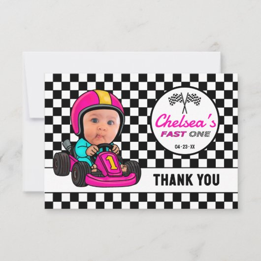 Snelle ONE Aangepaste Roze Race Car Driver Bedankkaart (Voorkant)