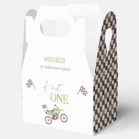 Snelle ONE Lime Green Dirt Bike Verjaardag Favorie Bedankdoosjes (Geopend)