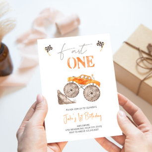 Snelle ONE Oranje Monster Truck Invitation Kaart