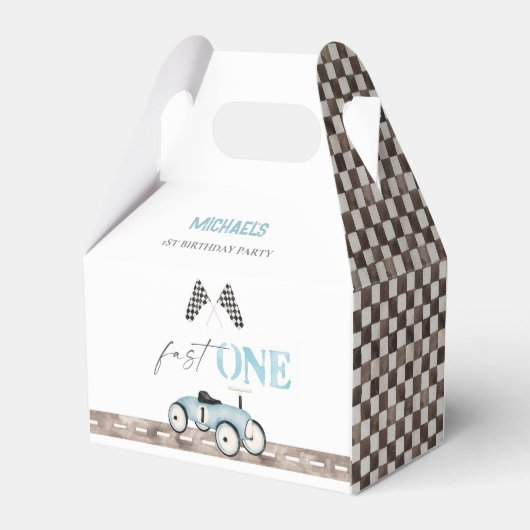 Snelle ONE Retro Race auto Ride-On Verjaardag Favo Bedankdoosjes (Achterkant)