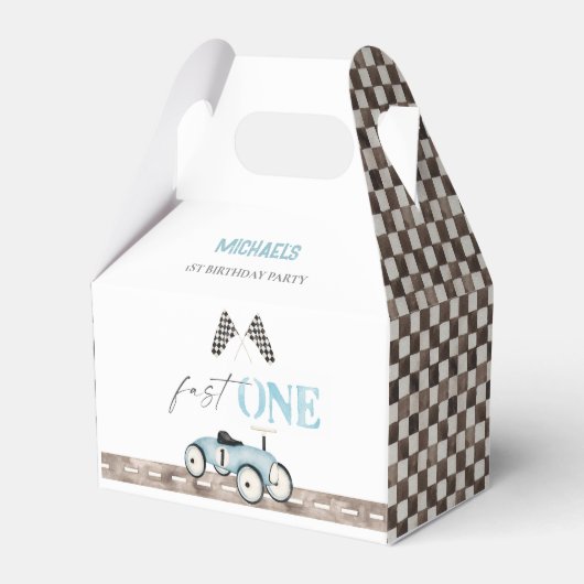Snelle ONE Retro Race auto Ride-On Verjaardag Favo Bedankdoosjes (Voorkant Zijde)