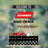 Snelle retro rode auto race track jongen verjaarda acryl bord (Neutraal)