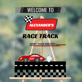 Snelle retro rode auto race track jongen verjaarda acryl bord