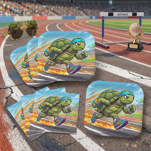 Snelle Schildpad Sprinter Atletische Renner Papieren Bordje