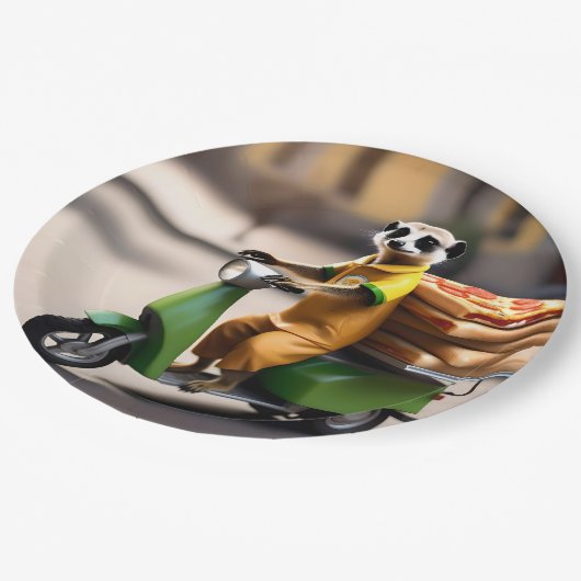 Snelle service: Meerkat levert pizza in Tuk-tuk Papieren Bordje (Gekanteld)