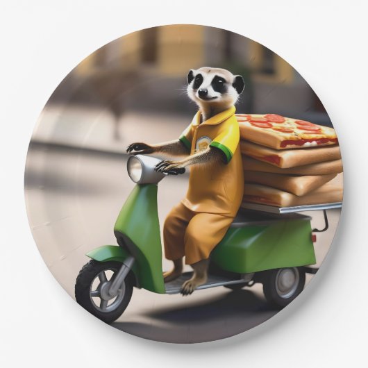 Snelle service: Meerkat levert pizza in Tuk-tuk Papieren Bordje (Voorkant)