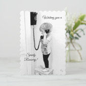 Snelle Terugwinning, Kind, Oude Telefoon, Art. B&W Feestdagenkaart (Staand voorkant)
