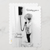 Snelle Terugwinning, Kind, Oude Telefoon, Art. B&W Feestdagenkaart (Voorkant / Achterkant)