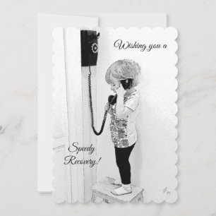 Snelle Terugwinning, Kind, Oude Telefoon, Art. B&W Feestdagenkaart