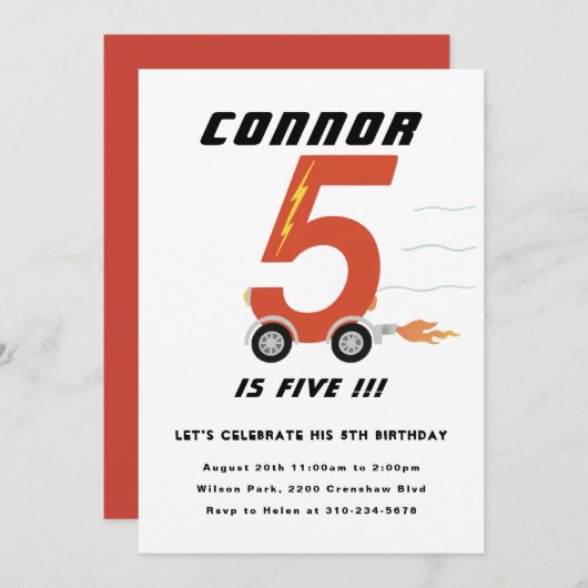 Snelle Vijf Race Auto Vijfde Verjaardagsfeestje Kaart (Voorkant / Achterkant)