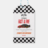 Snelle & Vijf Rode Vlam Race Auto 5e Verjaardagsfe Cadeaulabel (Voorkant)