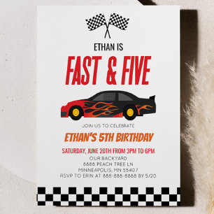Snelle & Vijf Rode Vlam Race Auto 5e Verjaardagsfe Kaart