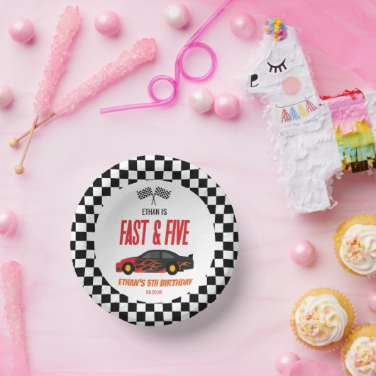 Snelle & Vijf Rode Vlam Race Auto 5e Verjaardagsfe Papieren Kommen (Feest)