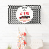 Snelle & Vijf Rode Vlam Race Auto 5e Verjaardagsfe Spandoek (Insitu)