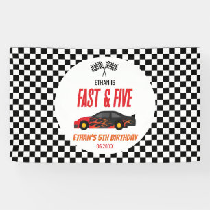 Snelle & Vijf Rode Vlam Race Auto 5e Verjaardagsfe Spandoek