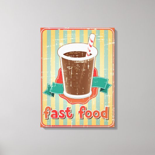 Snelle voedselachtergrond met drink in retro-stijl canvas afdruk (Voorkant)