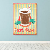 Snelle voedselachtergrond met drink in retro-stijl canvas afdruk (Insitu (Houten vloer))