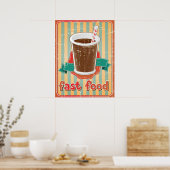Snelle voedselachtergrond met drink in retro-stijl poster (Keuken)