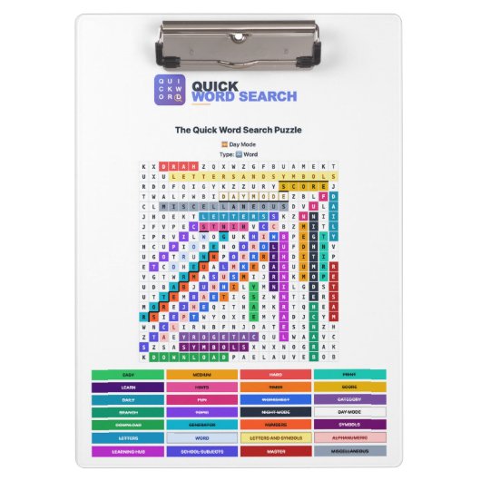 Snelle Woordzoekpuzzel Klembord Dagmodus (Voorkant)