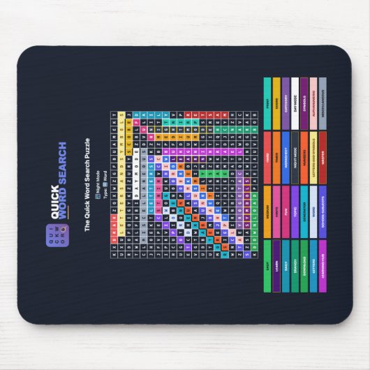Snelle Woordzoekpuzzel Muismat Nachtmodus (Voorkant)