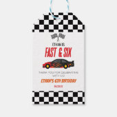 Snelle & Zes Rode Vlam Race Auto 6e Verjaardagsfee Cadeaulabel (Voorkant)
