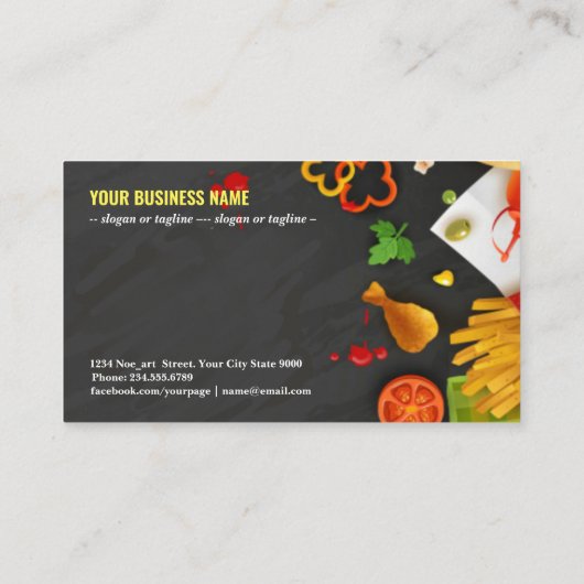 Snelle zwarte voedselachtergrond visitekaartje (Achterkant)