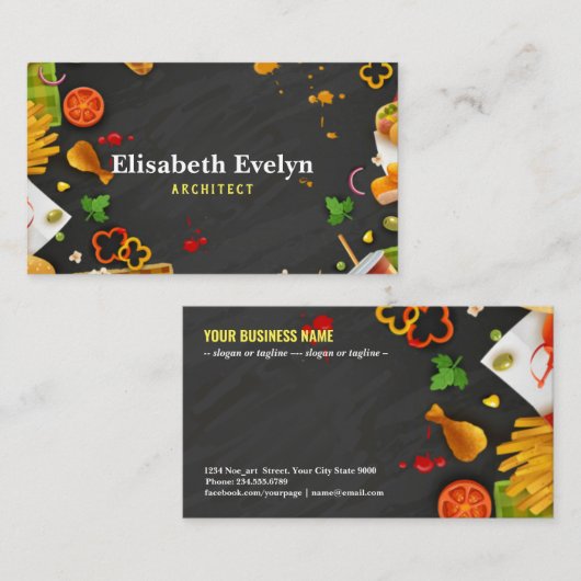 Snelle zwarte voedselachtergrond visitekaartje (Voorkant / Achterkant)