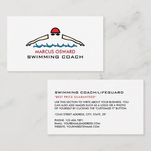 Snelle Zwemicoon, Zwemcoach & Badmeester Visitekaartje (Voorkant / Achterkant)