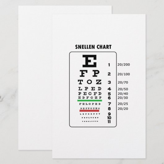 Snellen Chart (Oogonderzoekgrafiek) Briefpapier (Voorkant / Achterkant)