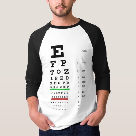 Snellen Eye Chart 3/4 Sleeve Raglan T-shirt (Voorkant)