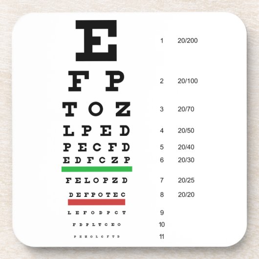 Snellen Eye Chart Cork Onderzetter (Voorkant)