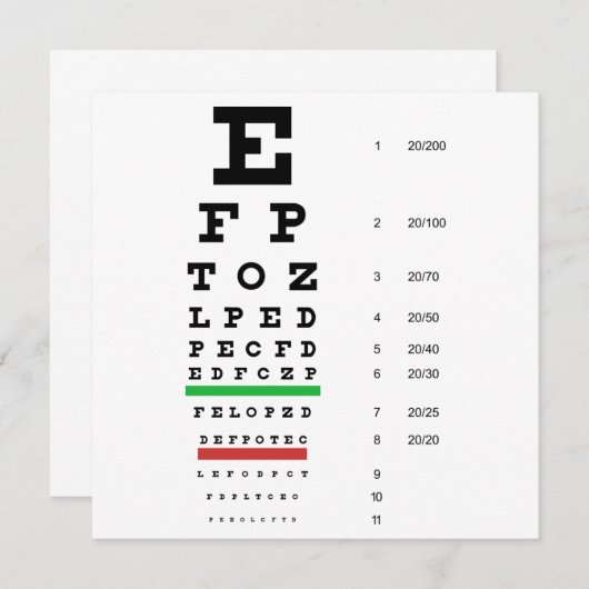 Snellen Eye Chart-uitnodiging Kaart (Voorkant / Achterkant)