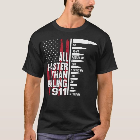 Sneller dan het draaien van de 911 Amerikaanse vla T-shirt (Voorkant)
