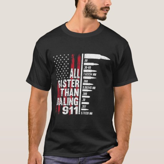 Sneller dan het draaien van de 911 Amerikaanse vla T-shirt (Voorkant)