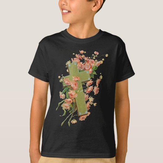 Sneller kruis met roze bloemen zwart Unisex Shirt (Voorkant)
