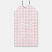 Snellere Baby roze gingham afdrukbaar op maat Cadeaulabel (Achterkant)