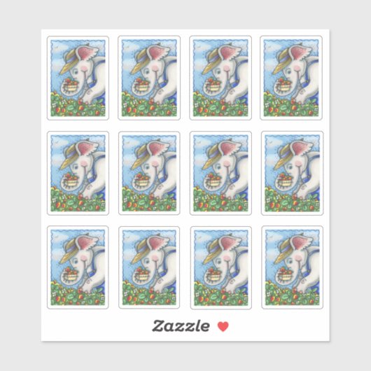 SNELLERE ELEPHANT PICKING STRAWBERRIES IN BIB OVER STICKER (Vel)