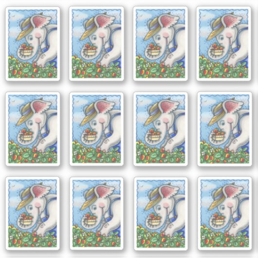 SNELLERE ELEPHANT PICKING STRAWBERRIES IN BIB OVER STICKER (Voorkant)
