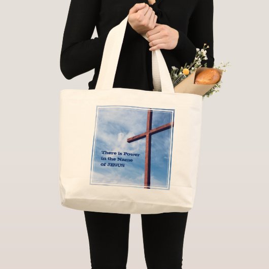 Snellere JESUS Power Name Christelijk Cross Grote Tote Bag (Voorkant (product))