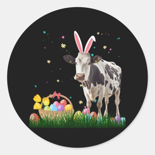 Snellere Koe paasdag met bunny Ear Easter Cos. Ronde Sticker (Voorkant)