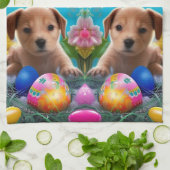 Snellere puppy Flowers en Eieren Theedoek (Gevouwen)