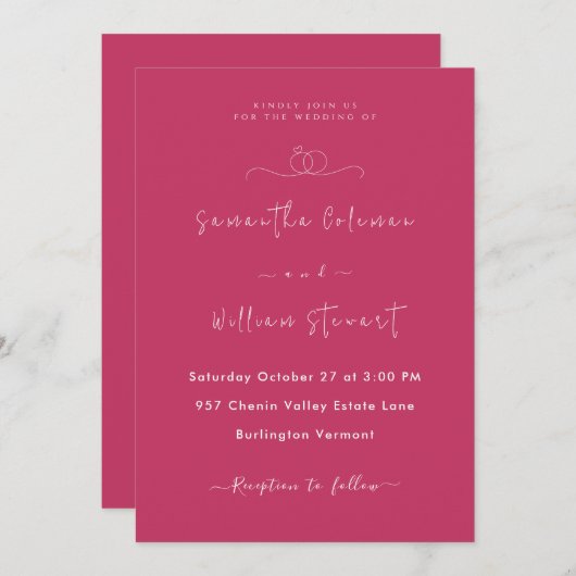 Snelroze minimalistisch script | Moderne bruiloft Kaart (Voorkant / Achterkant)