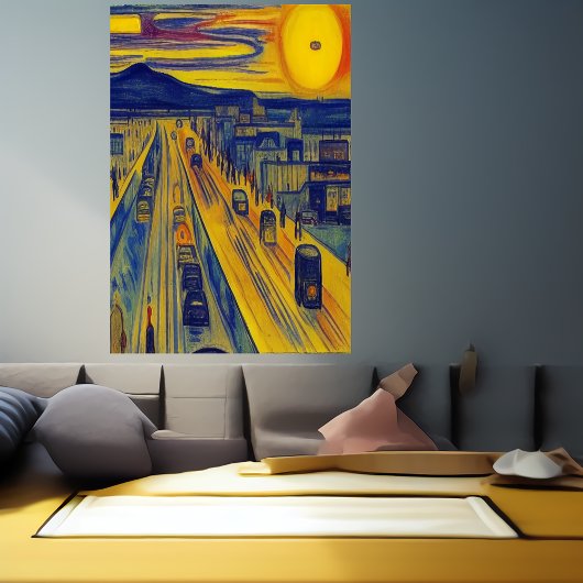 Snelweg en stad | AI Art Poster