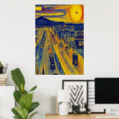 Snelweg en stad | AI Art Poster (Thuiskantoor)