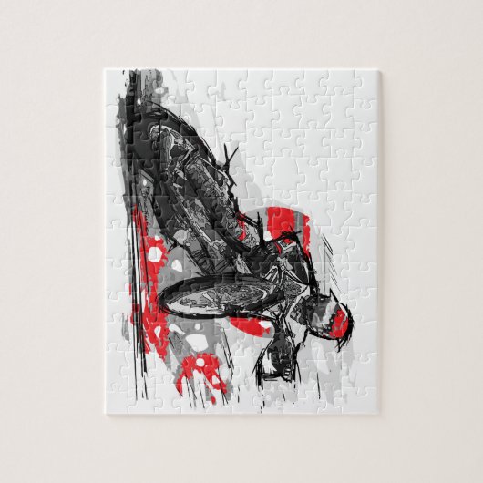 Snelweg met flatbaanmotor racer legpuzzel (Verticaal)