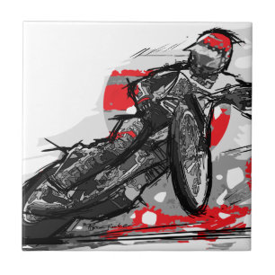 Snelweg met flatbaanmotor racer tegeltje